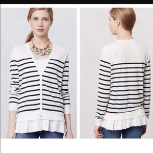 Anthropologie Stripe cardigan with woven ruffle